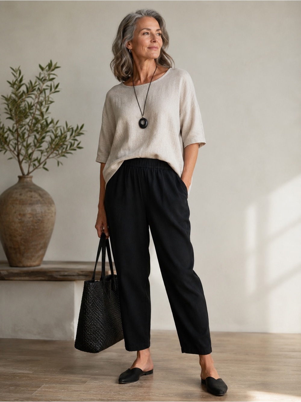 Eileen Fisher Women’s Sz XL Black Tencel Lyocell Pull On Lagenlook Ankle Pant